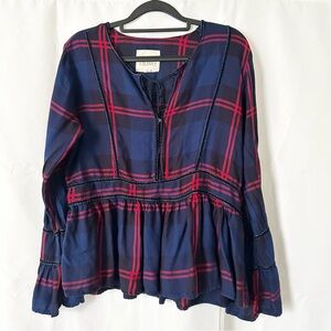 Thread & Supply Navy and Red Plaid Blouse